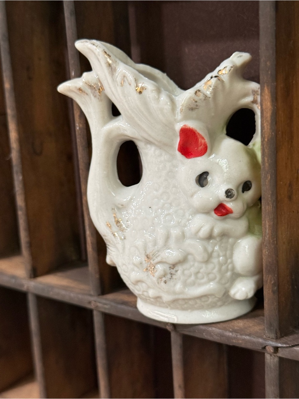 Adorable Vintage Porcelain/Ceramic Miniature Dog Vase - JAPAN
